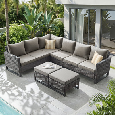 Outdoor Patio Furniture Set, Movable Backrest Modular Sectional Sofa Set,  Patio Conversation Set with 4-inch Thick Cushion for Garden Backyard Porch, Grey