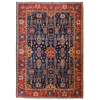 Tapis unique bleu / rouille / bleu marine tissé à la main de 5 pi 11 po x 8 pi 5 po Tabriz