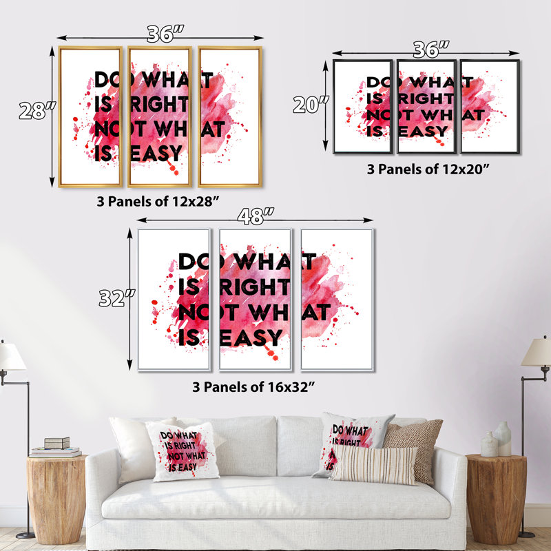 «Do What Is Right Not What Is Easy I», ensemble de 3 toiles d'art encadrées traditionnelles, H 28 po x l 36 po x P 1 po