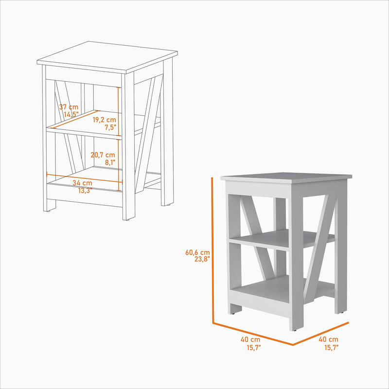 Black Table with 2 Shelves, White