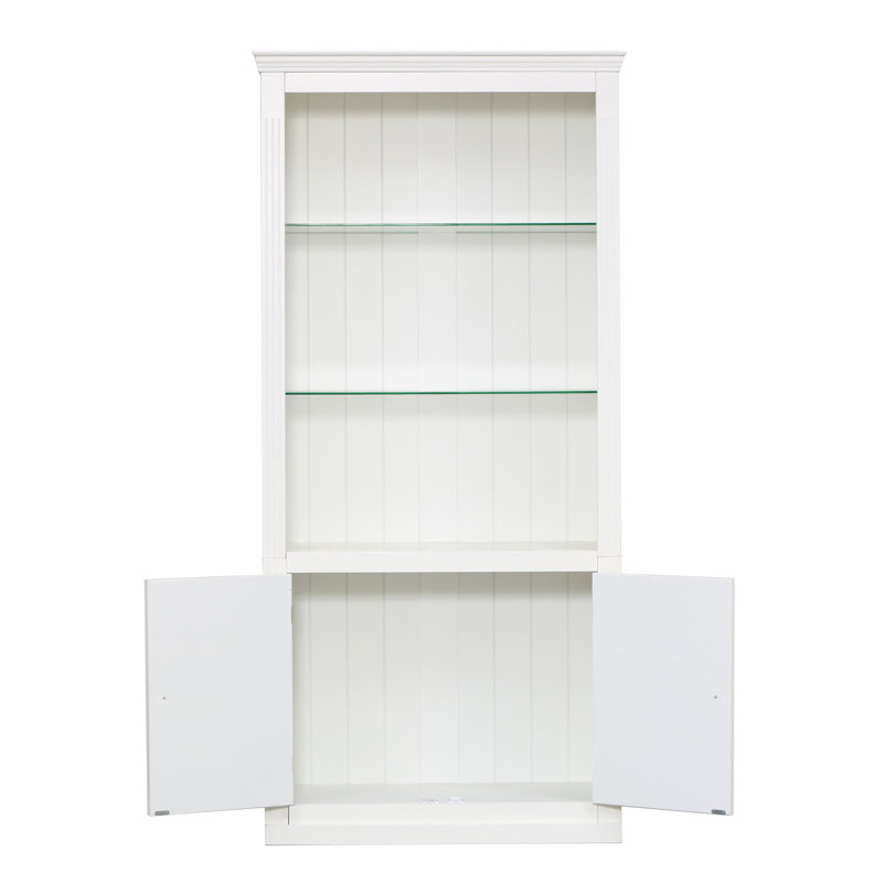 Étagère de présentation à 4 niveaux avec plafonnier à intensité variable de 5 couleurs, bibliothèques de ferme autoportantes avec rangement et portes, bibliothèque avec tablettes réglables en verre pour la maison et le bureau