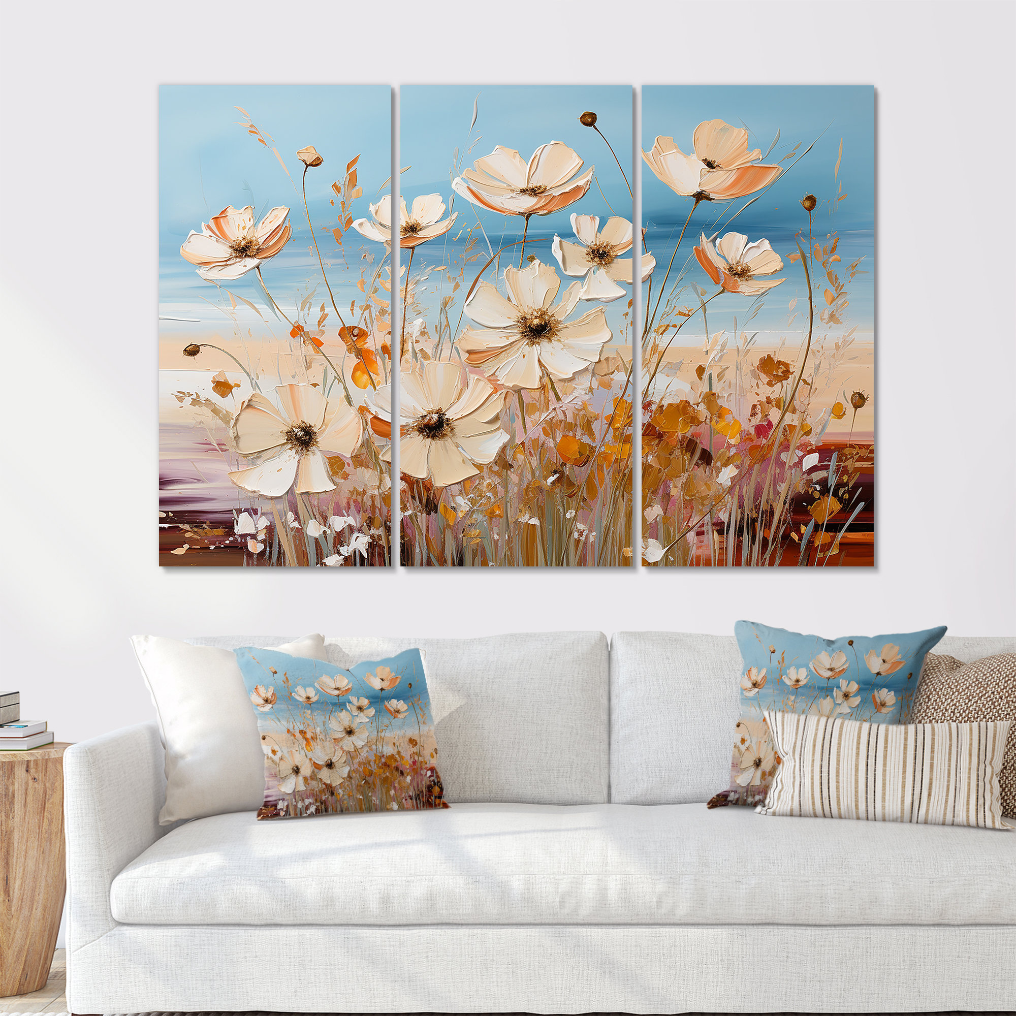 Lark Manor Beige Wildflowers Liquid Art - Flower Field Wall Art Set ...