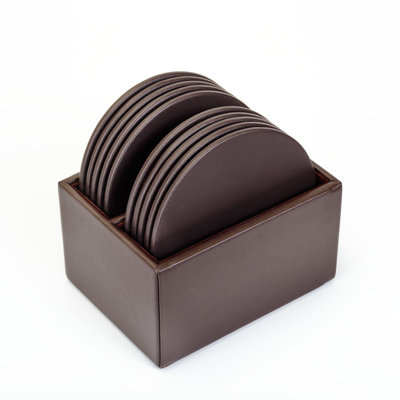 Leather 10 Piece Coaster Set With Holder