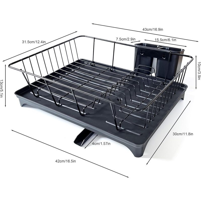 Stainless Steel Dish Drying Rack With Swivel Drainboard And Utensil Holder For Kitchen