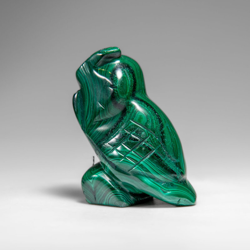 Genuine Polished Malachite Owl Carving (149.3 Grams)