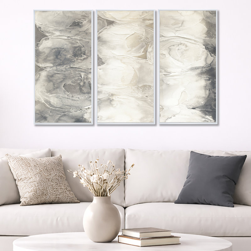 Ensemble d'art mural abstrait toile abstraite, cercle gris, décor moderne - cercles gris I, H 32 po x l 48 po x P 1 po