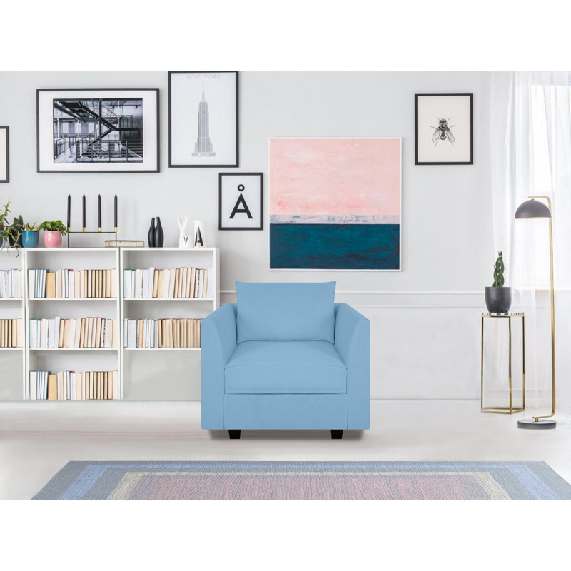 Redenius Modern Linen Armchair with Sturdy Wooden Frame, Stylish Accent Chair for Living Room, Robin Egg Blue Linen
