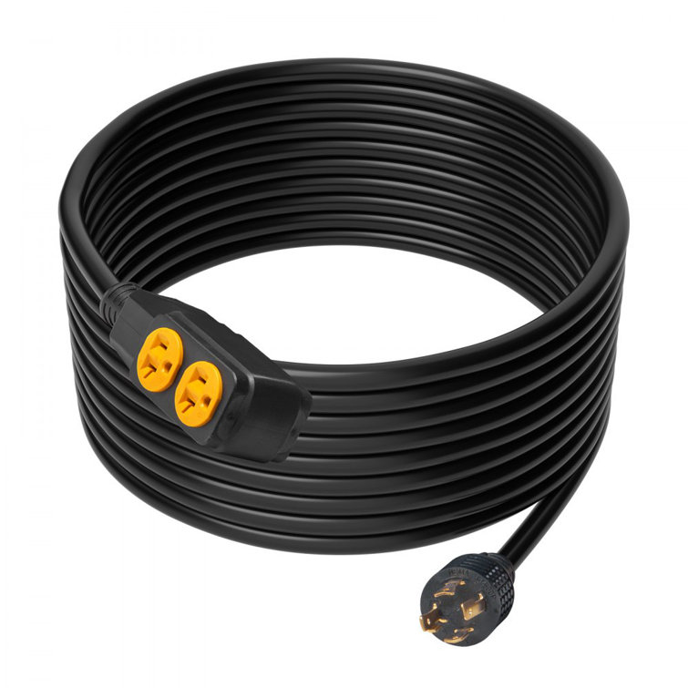 30-Amp Generator Extension Cord, 25 Feet, 125V 3750W Heavy Duty Generator Outdoor Power Cord, NEMA L14-30P / Four NEMA 5-20R STJW Flexible Power Cable with Twist Lock Connectors, for Generators