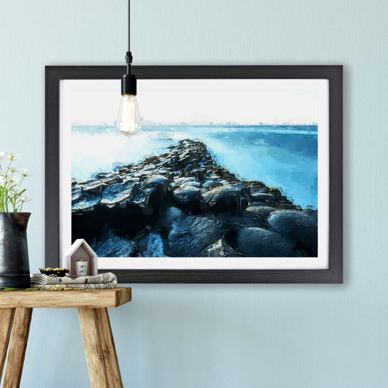 Giants Causeway In Bushmills - Single Picture Frame Print, 45cm H x 63cm W x 2cm D, Black