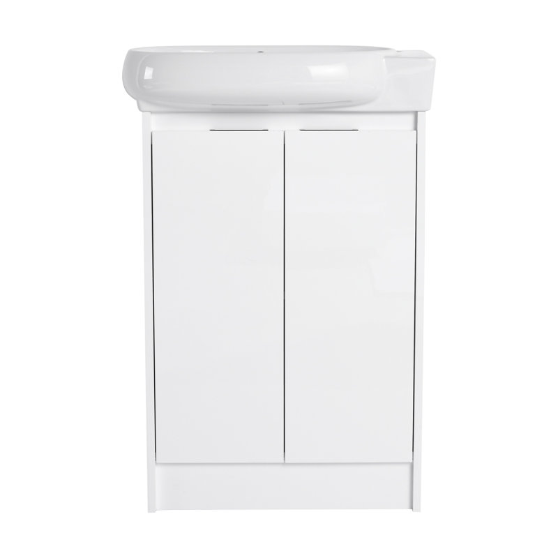 Meuble-lavabo autoportant de 23 po avec lavabo, portes à fermeture douce, meuble-lavabo, Blanc lustré