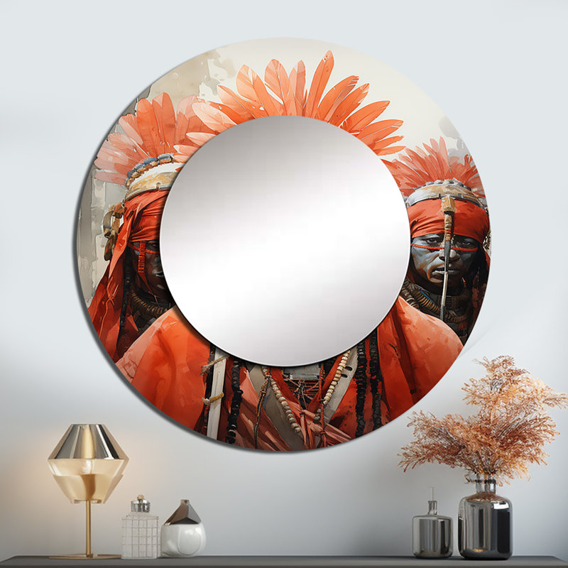 Tribu africaine Yoruba Masquerade I - miroir mural tribal africain, miroir décoratif rond global, impression d'art en métal