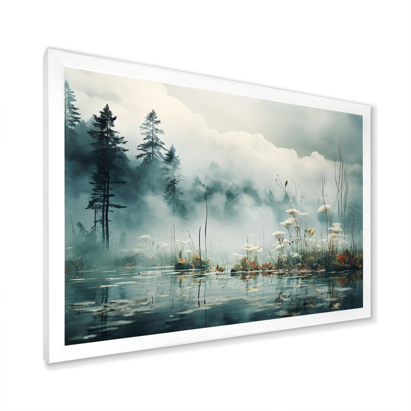Double exposition Mountain Fog Paradise III sur toile, Cadre simple blanc, H 24 po x l 32 po x P 1 po
