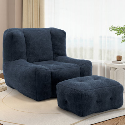 Chenille Standard Bean Bag Set Upholstered Compressed Bean Bag Chair With One Removable Ottoman by Trule