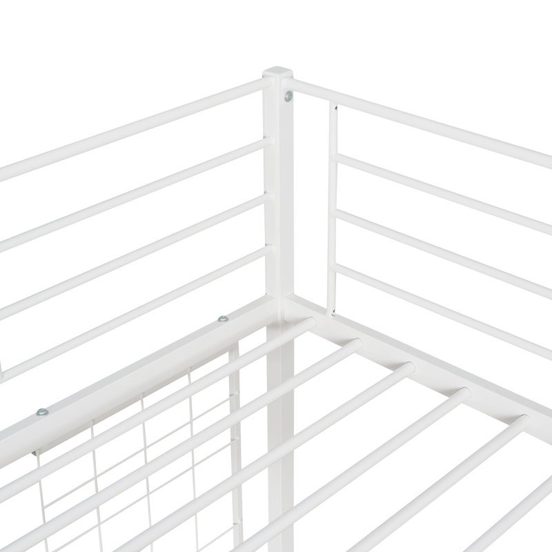 Lit mezzanine en métal avec bureau et grille en métal, Lit simple
