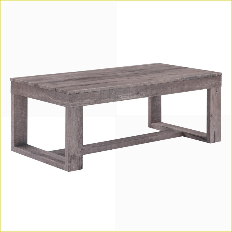 Contemporary Rustic Brown Gray Coffee Table for Living Room – Sturdy Double Pedestal Design