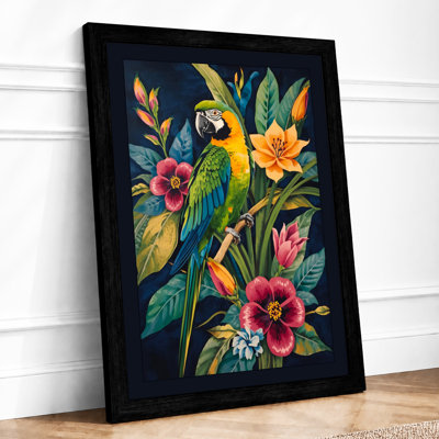 Parrot Among Blossoms Tropical - Framed Print