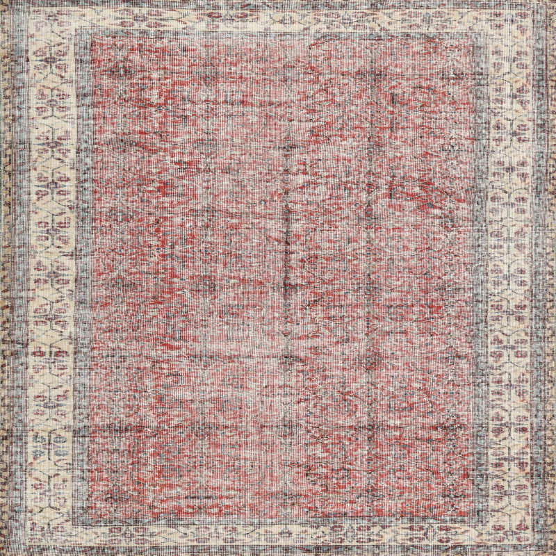 Tapis traditionnel orange / gris, Carré 7 pi