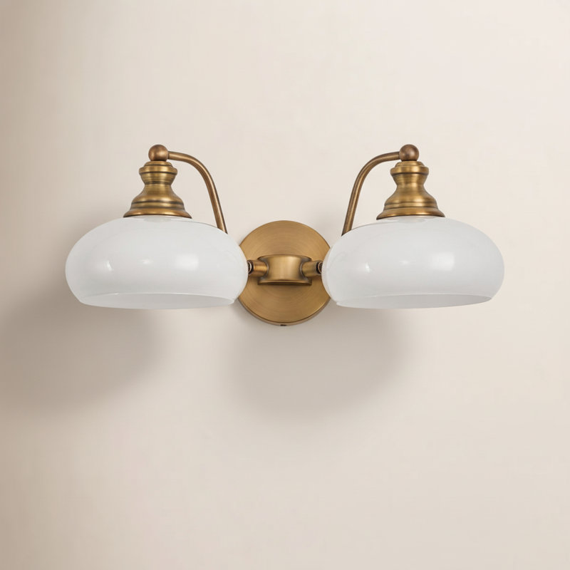 Éclairage pour salle de bain 2 lumières avec abat-jour en céramique blanc éclatant, Deux lumières