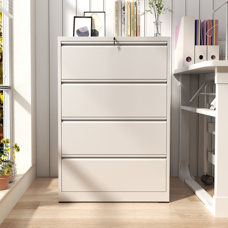 Makeace 35.43"W 4-Drawer Locking Metal Lateral File Cabinet – Heavy-Duty Home Office Filing Cabinets, Assembly Required, Fits Legal/Letter/A4/F4, White