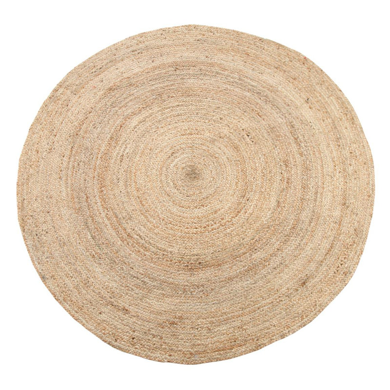 Tapis beige à main tressé, Rond 8 pi