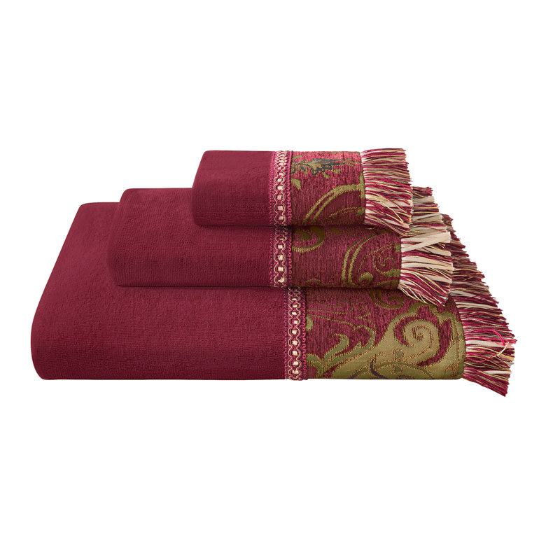 Ensemble de 3 serviettes de bain en coton velours rouge, ensemble de serviettes en jacquard décoratif absorbant