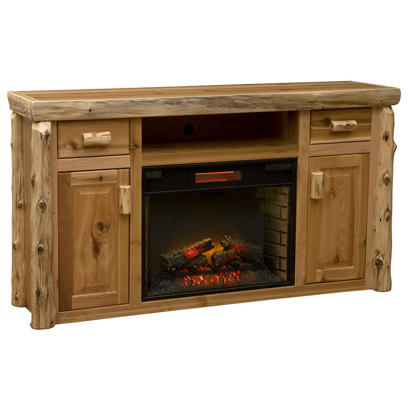 Fireside Lodge Cedar Log Entertainment Center with Fireplace - Natural