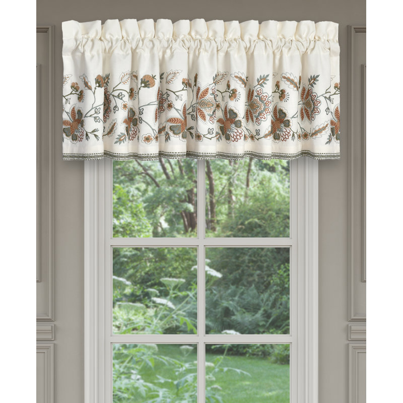 Wide Off-White Embroidered Floral Rod Pocket Valance