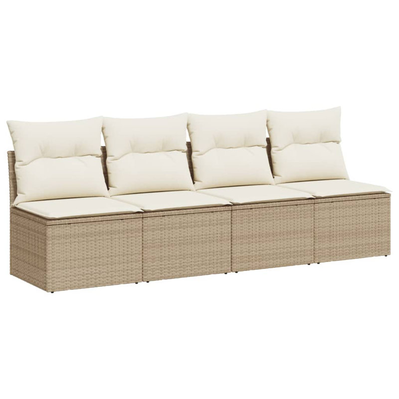  Garden Sofa Beige PE Rattan Four-Seater Adjustable Feet