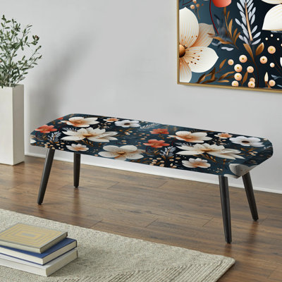 Motif floral de charme rustique blanc - banc rembourré floral noir