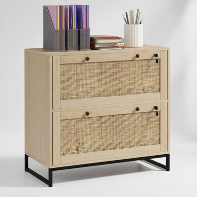 Vinsetto 2-Drawer Vertical Filing Cabinet with Lock, Rattan Drawers, and Adjustable Hanging Bar for Letter, A4, and Legal Size Paper