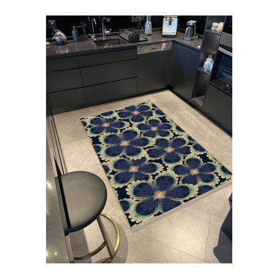 Tapis décoratif moderne à motif floral noir