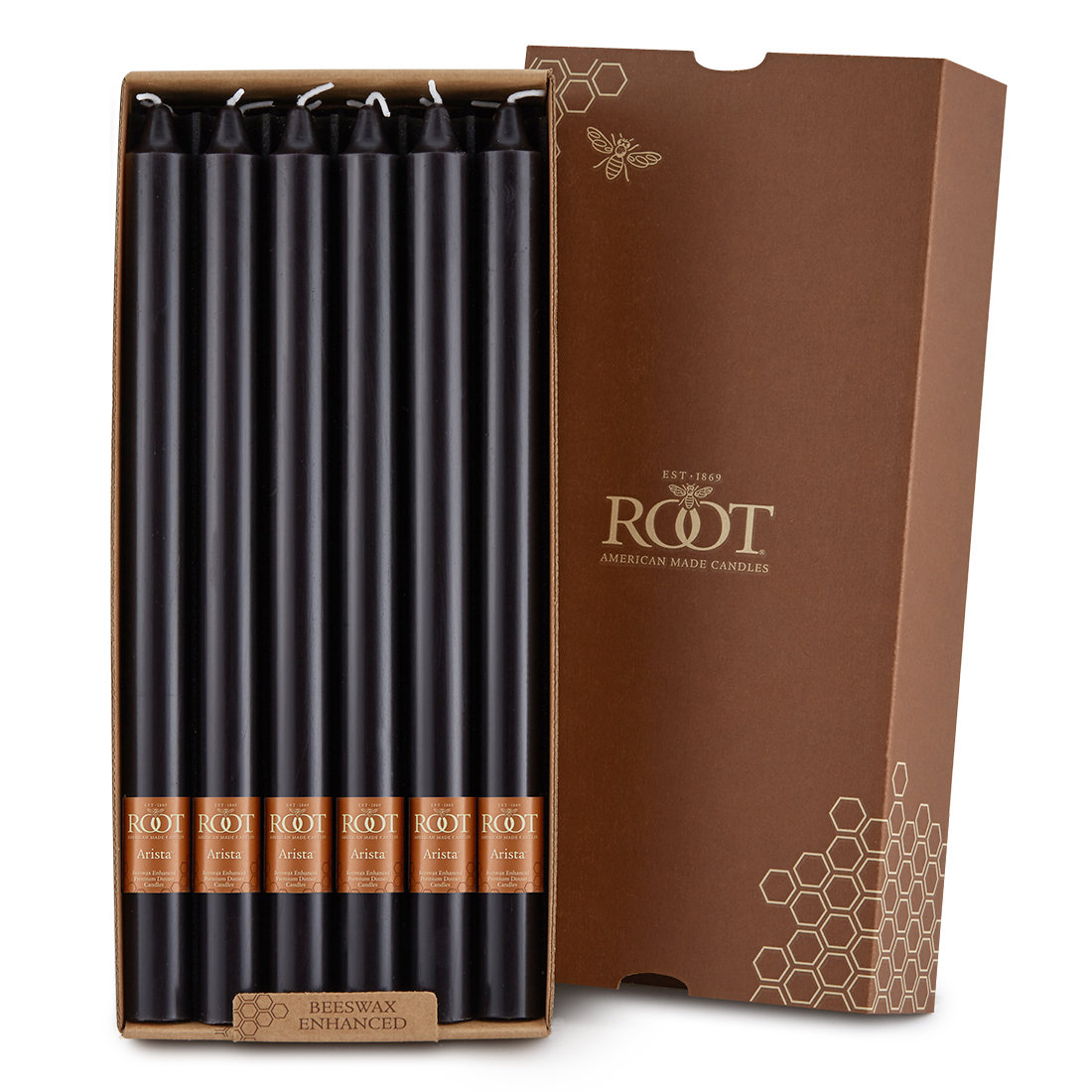 Root Candles Unscented Taper Candle, 12" H x 0.88" W x 0.88" D, Black