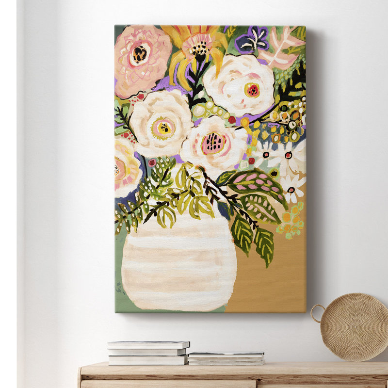 Fleurs d'été dans un vase II - peinture sur toile tendue, H 27 po x l 16 po x P 1 po