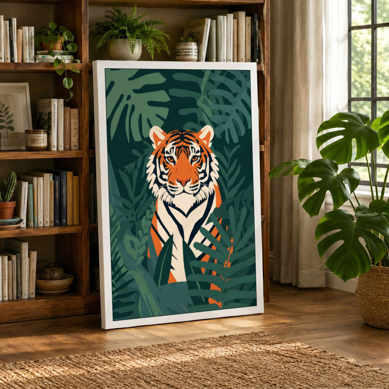 Tiger in Jungle Depths Tropical - Wrapped Canvas, 18x12 - 45.7 x 30.5 cm, Ochre Border