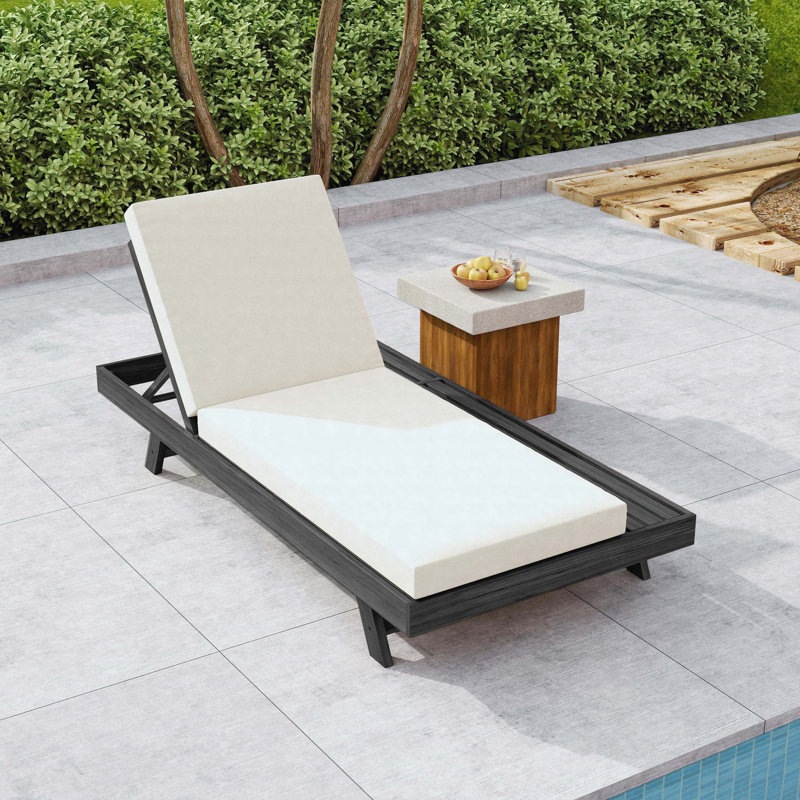 Ensemble de méridienne de détente avec surface latérale peu encombrante, fauteuil inclinable d'extérieur en bois d'acacia noir avec coussin épais de 4 pouces pour le jardin de la piscine