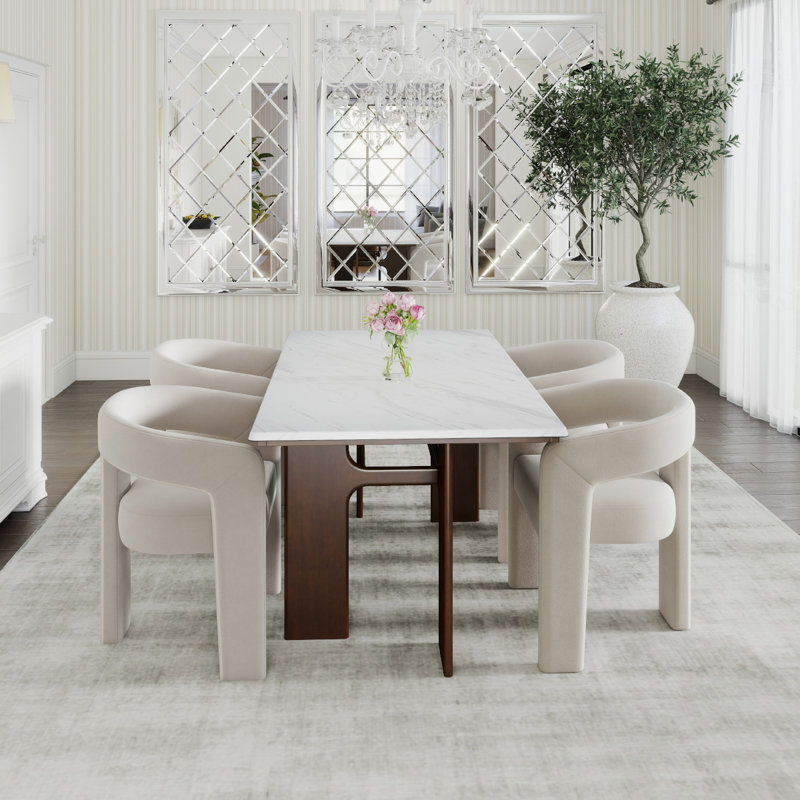 Ensemble de salle à manger moderne, Beige, 5 pièces: table, 4 chaises