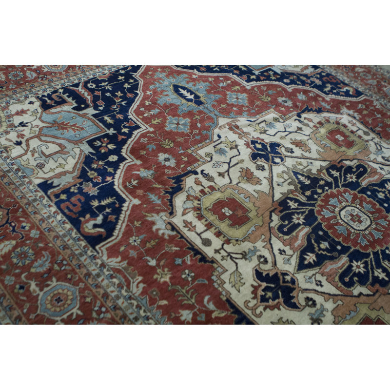 Wool Oriental Area Rug in Rust/Blue/Beige