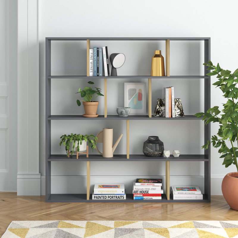 Isaias 145cm H Standard Bookcase, Anthracite/Oak