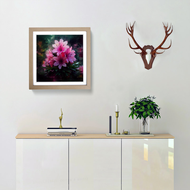 Rhododendron Glitch - Single Picture Frame Print on Wood, Oak