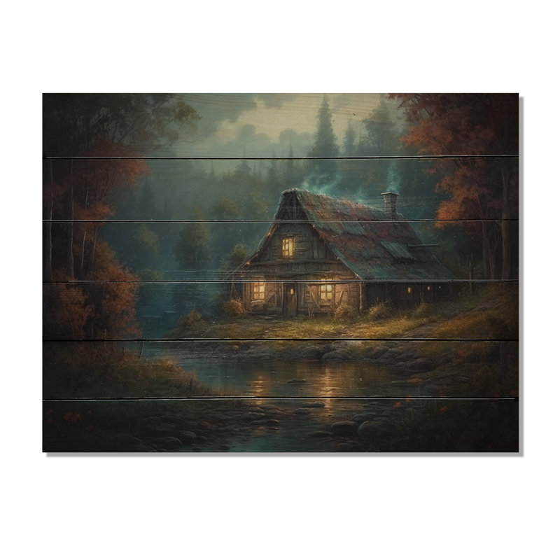 «Forest Escape Cabin II» sur bois, H 24 po x l 32 po x P 0,78 po