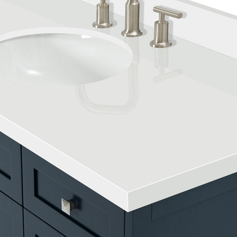 ARIEL Monroe 54 Single Sink Bathroom Vanity with Carrara Quartz Top, Midnight Blue, 54" - 55", Carrara White Quartz
