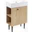 Meuble-lavabo de rangement de 21,6 po en bois à gauche avec finition triple couche et armoire d'apparence contemporaine à poignées dorées, surface texturée ondulée, capacité généreuse