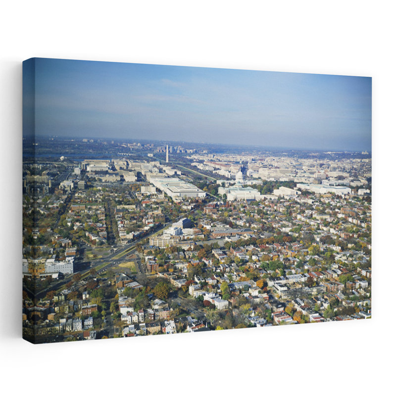 Aerial View Of The Cityscape Washington Monument Washington DC USA by Mark Segal - Wrapped Canvas Print