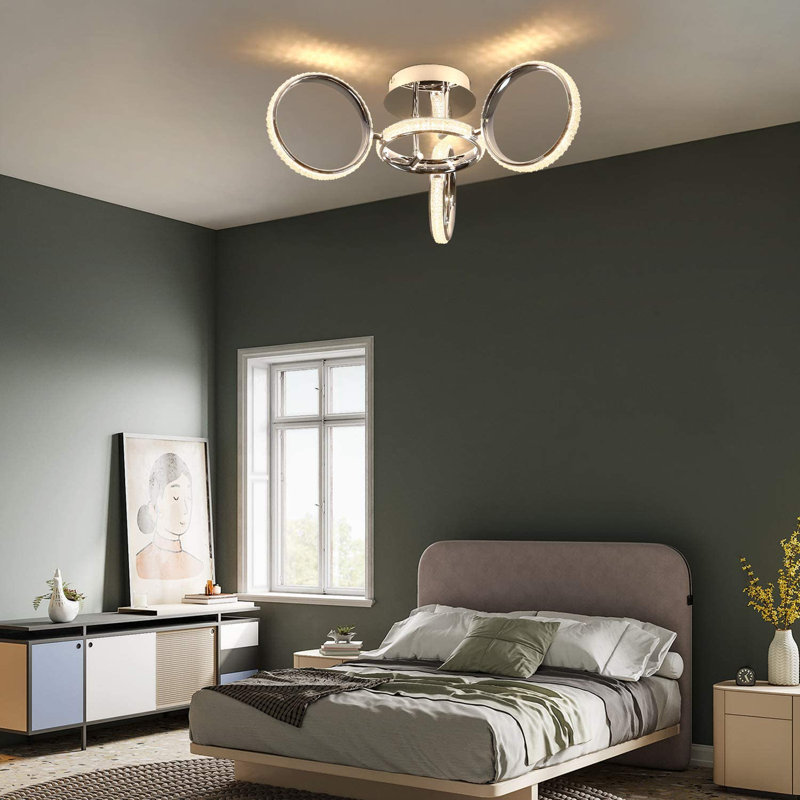 LED ceiling light modern 39W warm white crystal lamp chrome in 4-rotating ring design