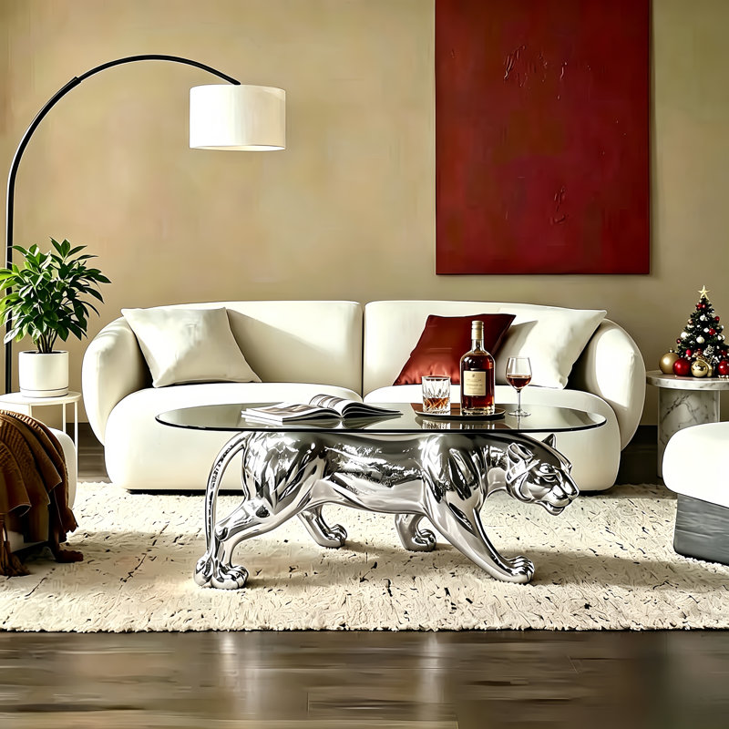 Table basse moderne avec panthère moderne, Silver