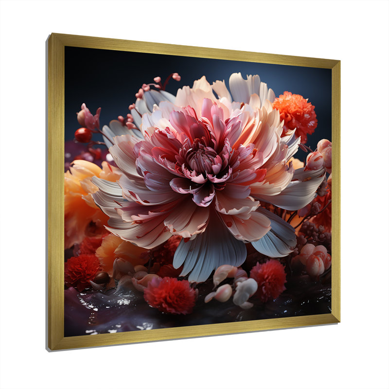 Peony Petal Poetry II - pivoines, décoration murale, Cadre doré simple, H 24 po x l 24 po x P 1 po