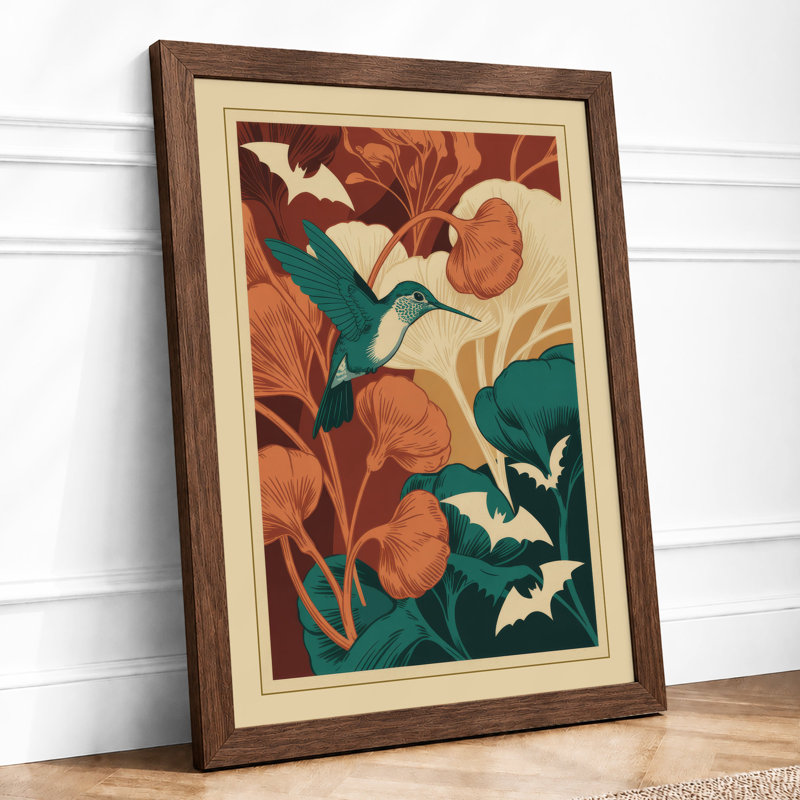 Bird in Bloom Art Deco - Framed Print, A1 - 84.1 x 59.4 cm, Walnut
