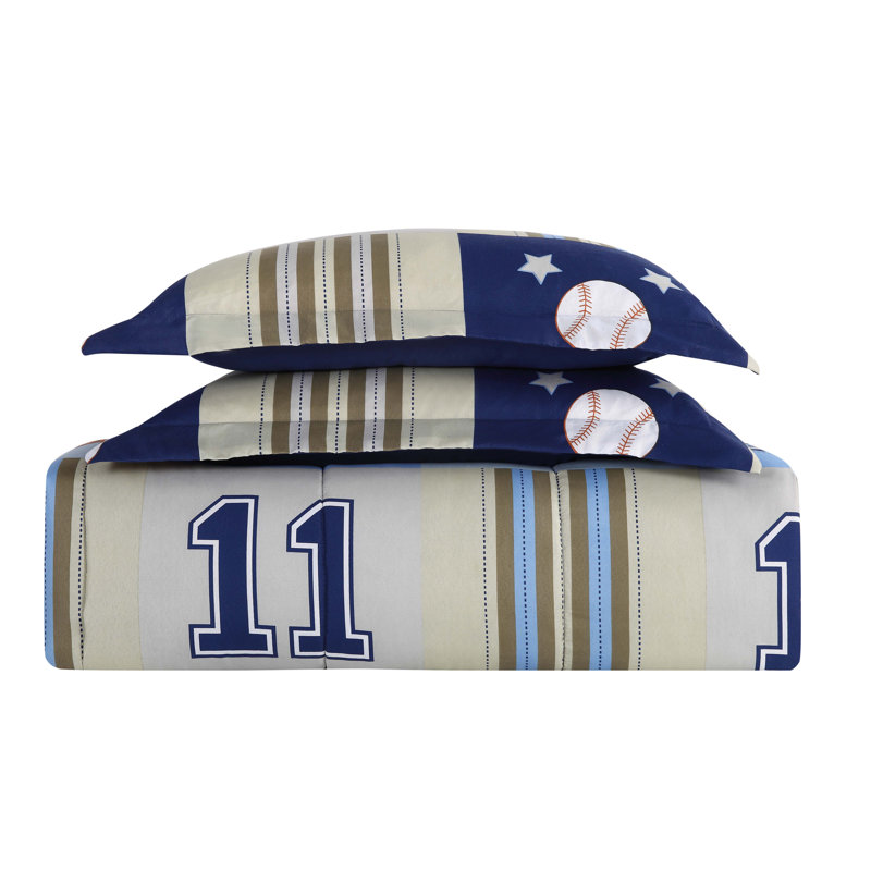 Blue and Beige Sports Theme Twin Microfiber Comforter Set