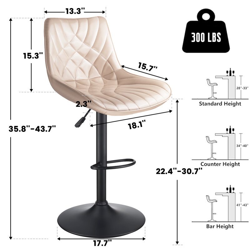 Halima Adjustable and Swivell Comfort Bar Stools with Back & Footrest set of 2, 4, Beige