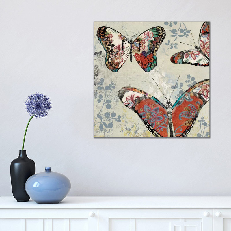 Patterned Butterflies II by Asia Jensen - Wrapped Canvas Print
